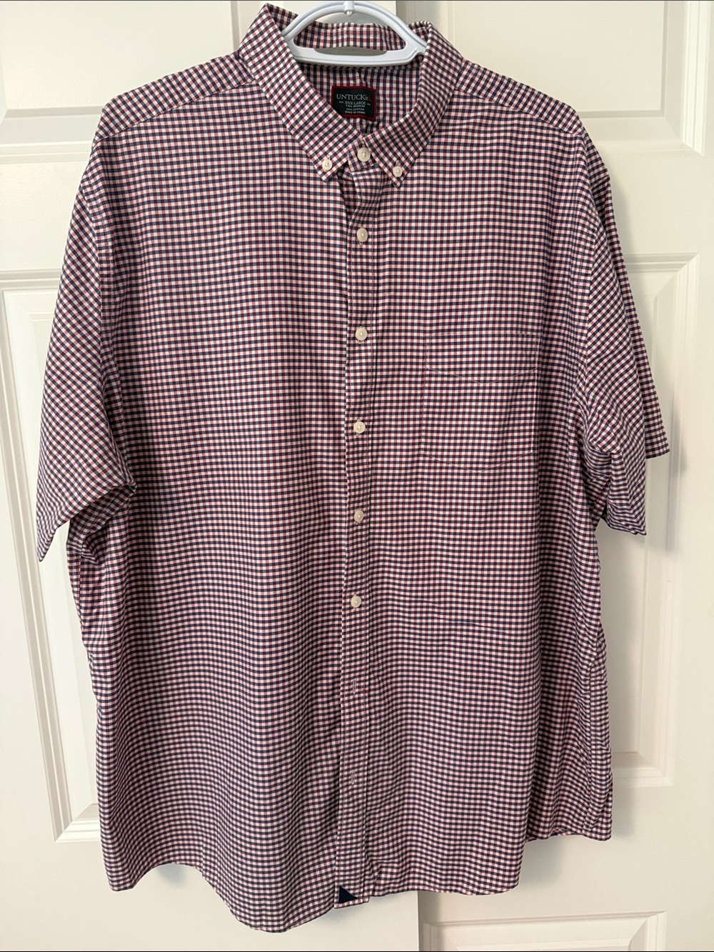 UNTUCKit Men’s Short-Sleeve Burgundy and White Gingham Button-Down Shirt